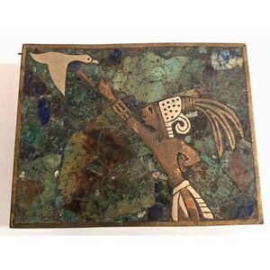 Vintage Los Castillo Style Lidded Malachite & Lapis Mosaic Trinket Box